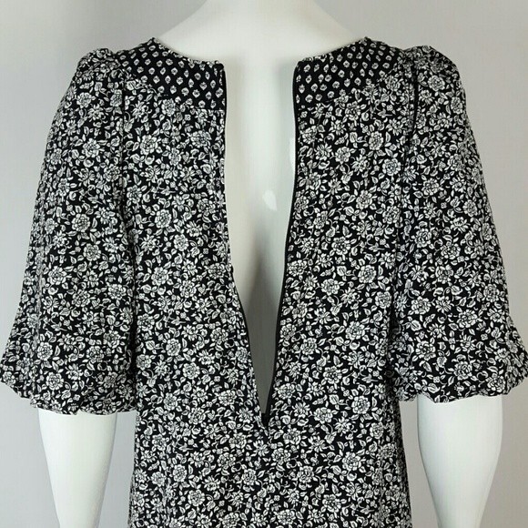 Vintage 80s Naturally Petite Hawaiian Black Floral Midi Dress - Picture 7 of 8